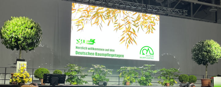 Bildschirm mit Schriftzug 30 Jahre Baumpflegetage