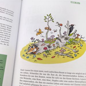 Buchseite aus "Efeu erwürgt Baum": Zeichnung eines liegenden Baumstammes als Totholzhabitat